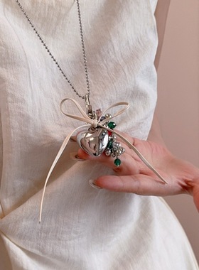 韩国ins甜酷银色爱心流苏彩色葡萄串吊坠项链长款毛衣链配饰链女