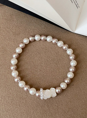 轻奢天然贝母小熊珍珠手链女高级