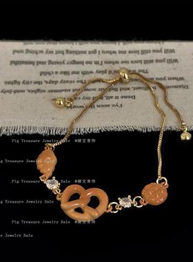 可爱牛角包菠萝包碱水结抽拉手链女小众设计感时尚百搭手环手饰