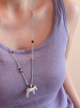 天然石串珠小马流苏项链女高级感轻奢长款毛衣链锁骨链颈链配饰品