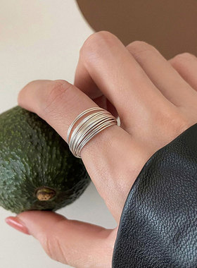 小众个性多层银色线圈缠绕戒指女设计感精致时尚潮流百搭指环戒子