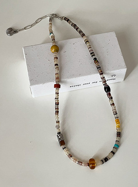 复古轻奢多彩天然石串珠项链女小