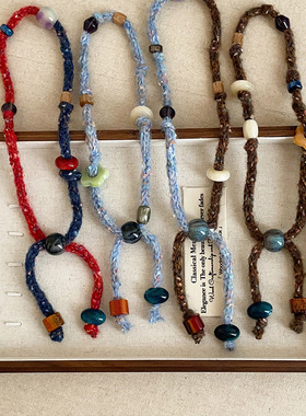 彩色针织毛线串珠抽拉项链女复古轻奢时尚潮流气质百搭颈链毛衣链