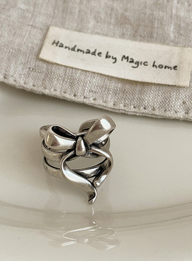 欧美复古做旧蝴蝶结宽面开口戒指