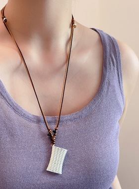 银色编织筐吊坠项链女秋冬复古轻奢小众高级感长款毛衣链颈链配饰