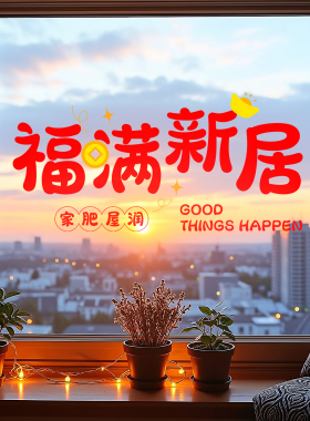 福满新居乔迁窗花福字贴装饰布置窗贴新款乔迁入宅静电玻璃门贴纸