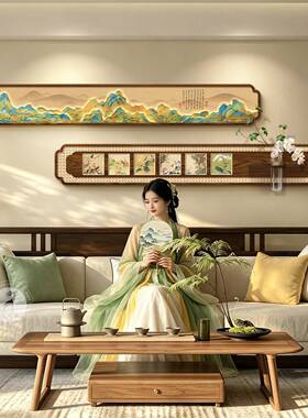 千里江山图客厅挂画水培绿植组合壁画宋代美学茶室氛围布置装饰画
