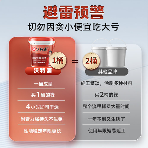 沃特浦彩钢瓦翻新蓝色专用漆门铁锈转化油漆护栏免打磨防腐防锈漆 - 图2