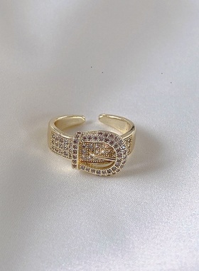 高级感微镶皮带设计开口戒指女