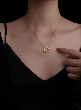 钛钢不掉色！简约几何女吊坠项链