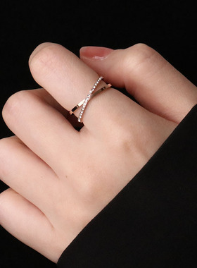 钛钢交叉闪钻小众设计感饰品戒指