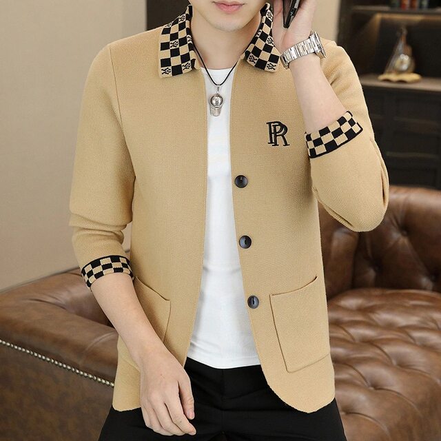 Trendy brand lapel spring and autumn jacket embroidered sweater jacket