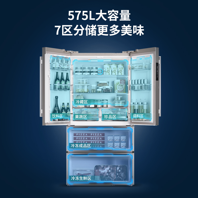 西屋575L大容量法式家用超薄变频多门四开门无霜电冰箱一级能效