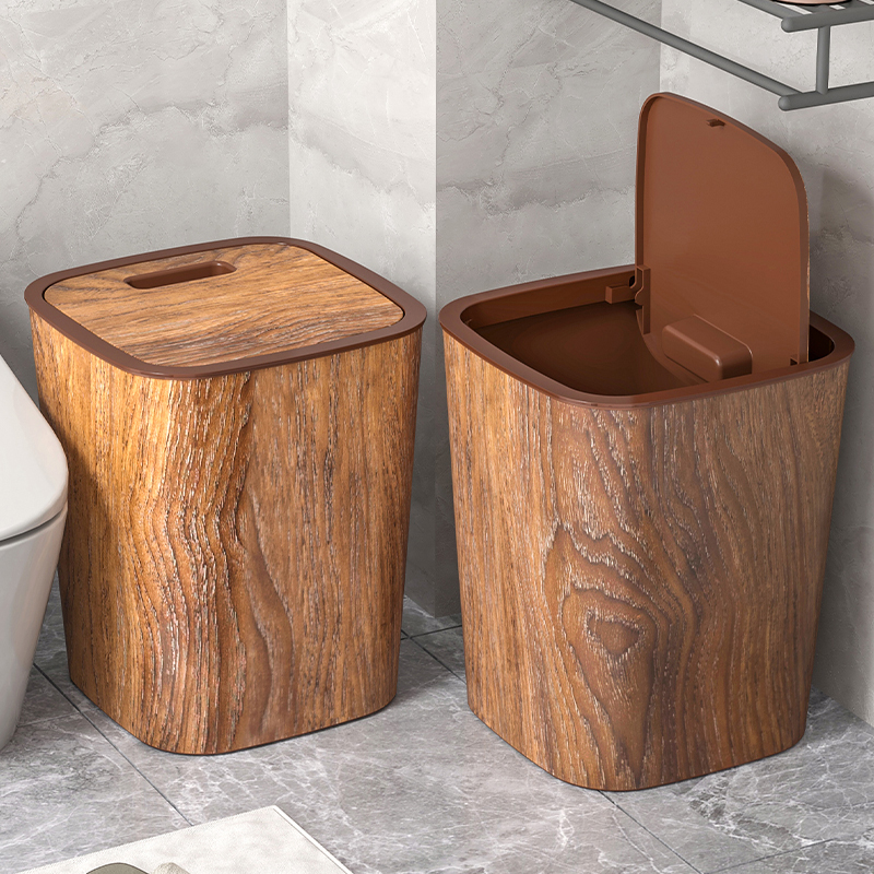 木纹大容量垃圾桶中式家用复古卫生间厨房创意卧室客厅办公室纸篓 - 图3