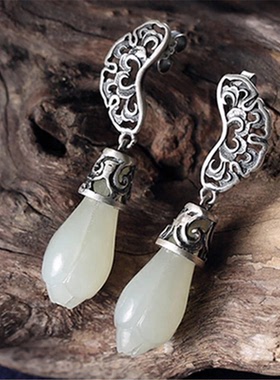 镂空蝴蝶和田玉老银匠手工毛衣链