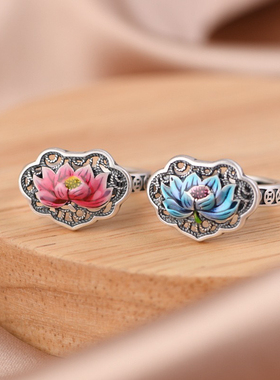 999足银纯银珐琅彩景泰蓝戒指中式国潮民族风开口指环老银匠手工