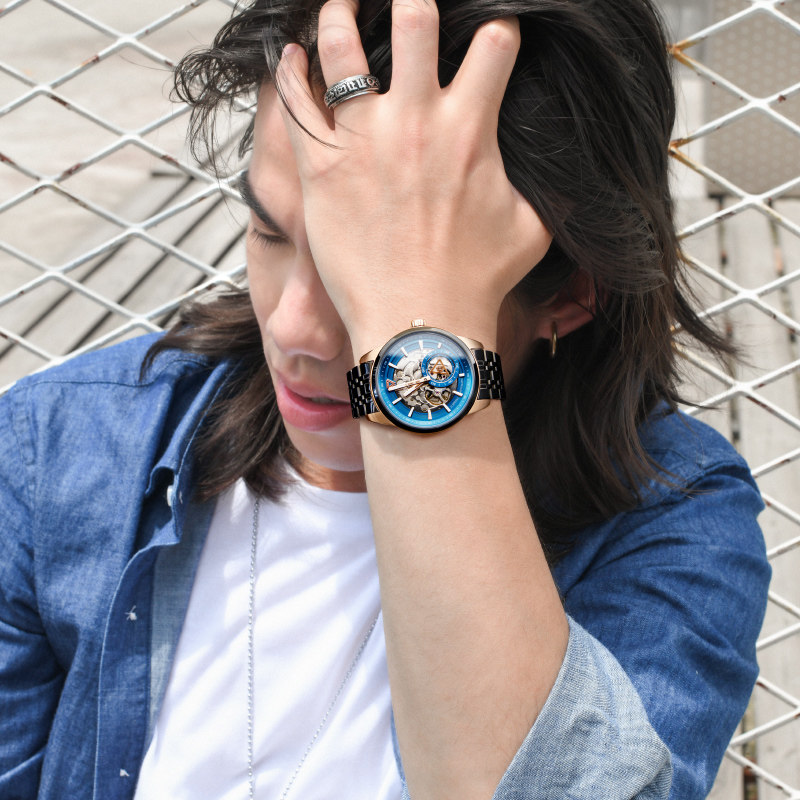 马克华菲男士自动机械镂空米勒手表 马克华菲手表国产腕表