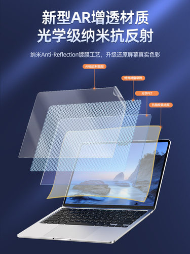适用23款macbookpro屏幕膜14/16寸air15苹果笔记本电脑保护膜air13.3m1静电吸附13.6M2高清增透防反光射AR膜 - 图2