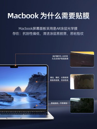 适用23款macbookpro屏幕膜14/16寸air15苹果笔记本电脑保护膜air13.3m1静电吸附13.6M2高清增透防反光射AR膜 - 图1