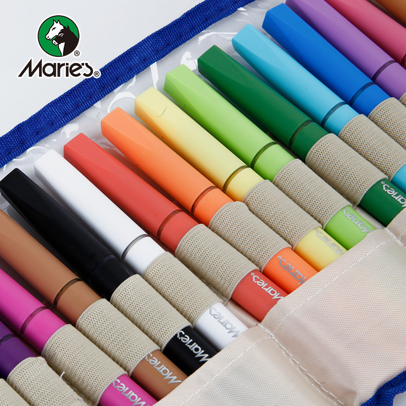 马利直液式丙烯马克笔软头48色收纳包水彩笔小学生美术专用儿童可水洗幼儿园不透色笔帘盒装80色套装绘画画笔,淘宝优惠券,粉丝福利购,淘宝优惠卷