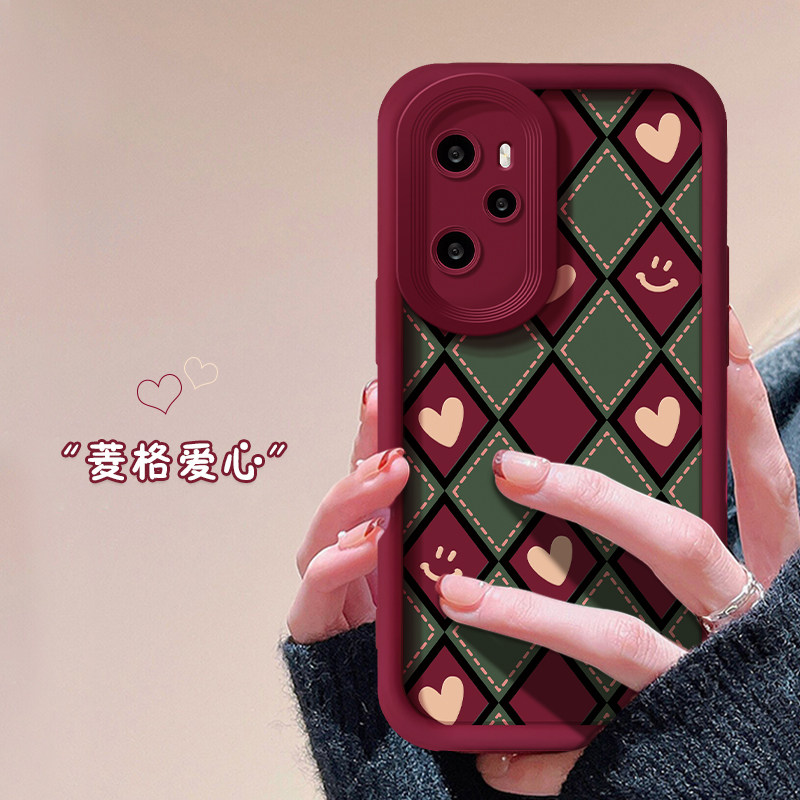 适用华为mate70pro手机壳红色2025新年女款荣耀300/200/100菱格爱心蝴蝶结mate60/30磨砂p50防摔nova13/12/7