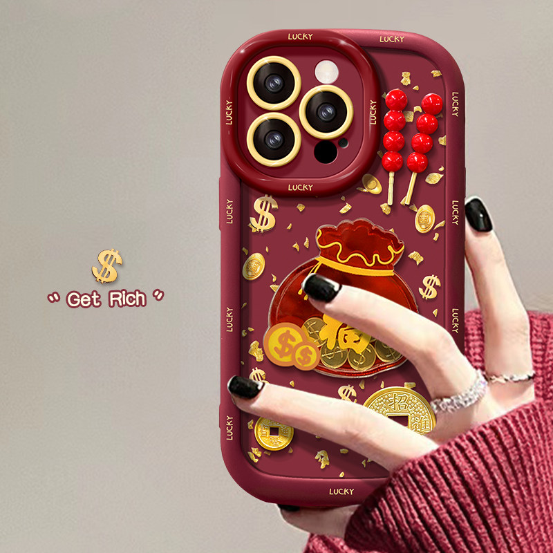 适用苹果16pro手机壳红色2025本命年新女款14promax福袋贴件15plus泡芙iPhone13硅胶12/11高级感8/7p防摔xr套