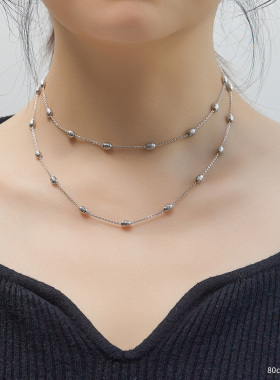 ADHORA【七夕礼物】S925银压光十字间镭射蛋珠一款多戴毛衣链