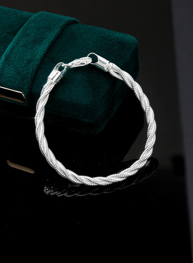 ADHORA  S925银手镯三生缘编织银饰女百搭简约轻奢欧美工艺送闺蜜