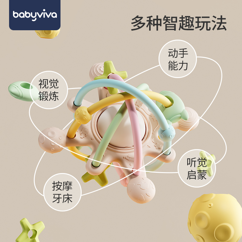 babyviva曼哈顿手抓球婴儿牙胶可咬玩具益智早教防吃手神器0—1岁 - 图2