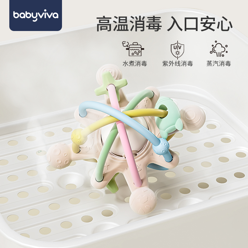 babyviva曼哈顿手抓球婴儿牙胶可咬玩具益智早教防吃手神器0—1岁 - 图0