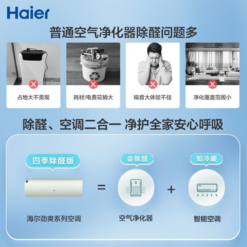 海尔1.5匹一级能效变频空调挂机家用冷暖两用卧室小型挂式除甲醛 - 图2