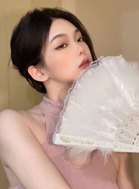 汉服旗袍扇子折扇中国风黑色羽毛古风扇新中式舞蹈扇圣诞节装饰品
