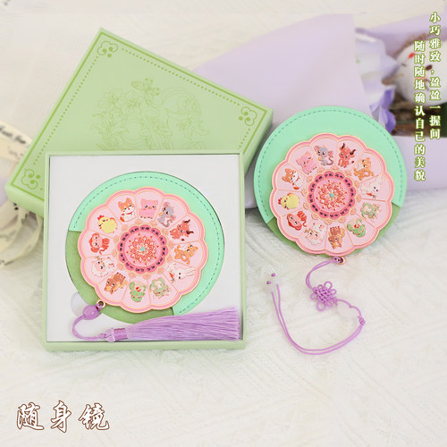 （有版权）文创锦上添花桃夭樱花雀绕花枝随身化妆镜女古风伴手礼 - 图0