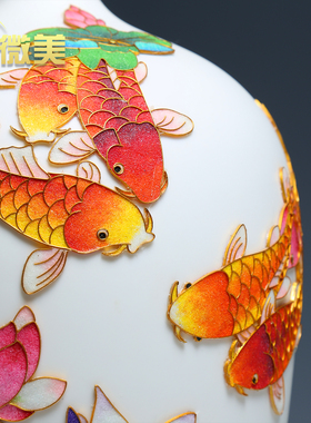 德化陶瓷13寸年年有鱼花瓶插花现代简约家居干花装饰品瓷器瓷瓶子