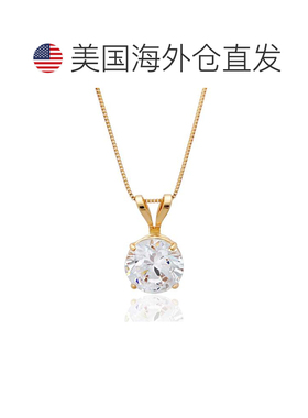 自营max + stone14k金6.5MM Solitaire立方氧化锆吊坠项链，带18-