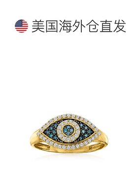 自营 Ross-Simons 14 克拉黄金蓝白钻石邪恶之眼戒指 - 白色 美国