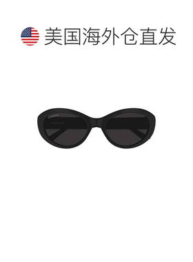 自营balenciagaBb0446s椭圆镜框墨镜，黑色-黑色光泽 美国奥莱直