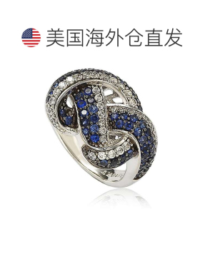 自营纯银和 18K 金爱之结戒指 Suzy Levian 蓝宝石和钻石 - 蓝色