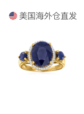 自营 Ross-Simons 蓝宝石 3 石戒指，带 。 18kt 金钻石 - 蓝色