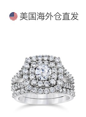 自营 pompeii32 克拉钻石订婚光环订婚戒指套装实验室制造黄金或