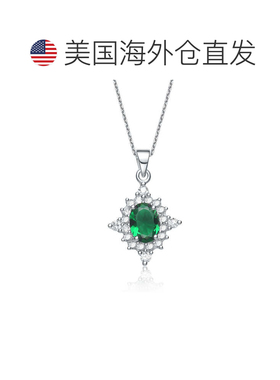 自营geneviveGv C.z.不锈钢镀铑钻石形状祖母绿吊坠 - 绿色 美国