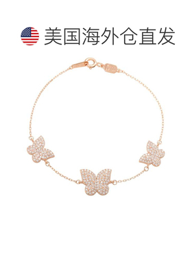自营Suzy Levian 玫瑰纯银方晶锆石蝴蝶手链 - 粉红色 美国奥莱直