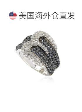 自营 Suzy Levian 纯银蓝色和白色蓝宝石和钻石口音扣环 - 蓝色