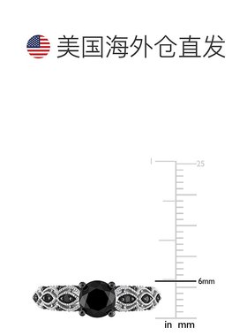 美国直邮Julianna B女士戒指10k白金镶黑色钻石订婚戒指时尚