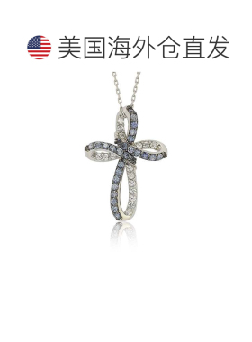 自营Suzy Levian 纯银蓝色和白色蓝宝石和钻石口音十字吊坠 - 蓝