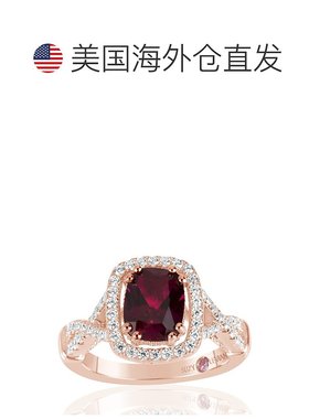 自营 Suzy Levian 玫瑰纯银红宝石和白色方晶锆石订婚戒指 - 红色