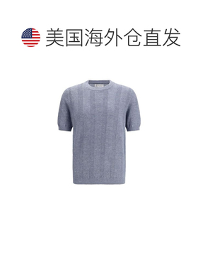 自营Brunello Cucinelli Linen Men's T-Shirt - blue 美国奥莱直