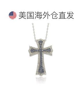 自营Suzy Levian 纯银蓝宝石和钻石口音十字吊坠 - 蓝色 美国奥莱