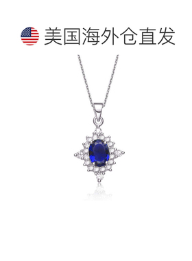 自营geneviveGv C.z. 纯银镀铑钻石形状蓝宝石吊坠 - 蓝色 美国奥