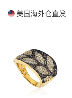 自营 Suzy Levian 棕色和白色方晶锆石纯银叶形戒指 - 棕色 美国